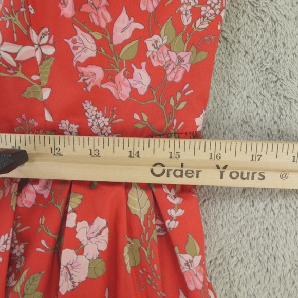 Coco Shop Dress Red Pink Floral Multi Maxi‎ Skinny Strap Poof Resort - Picture 6 of 10